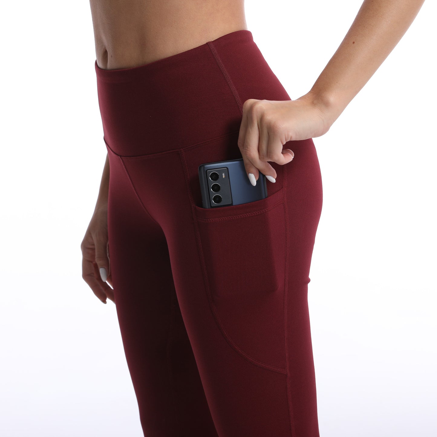 Pocket Solid Color Stretch Hip Lift Sports Nude Feel Yoga Leggings GlamzKart