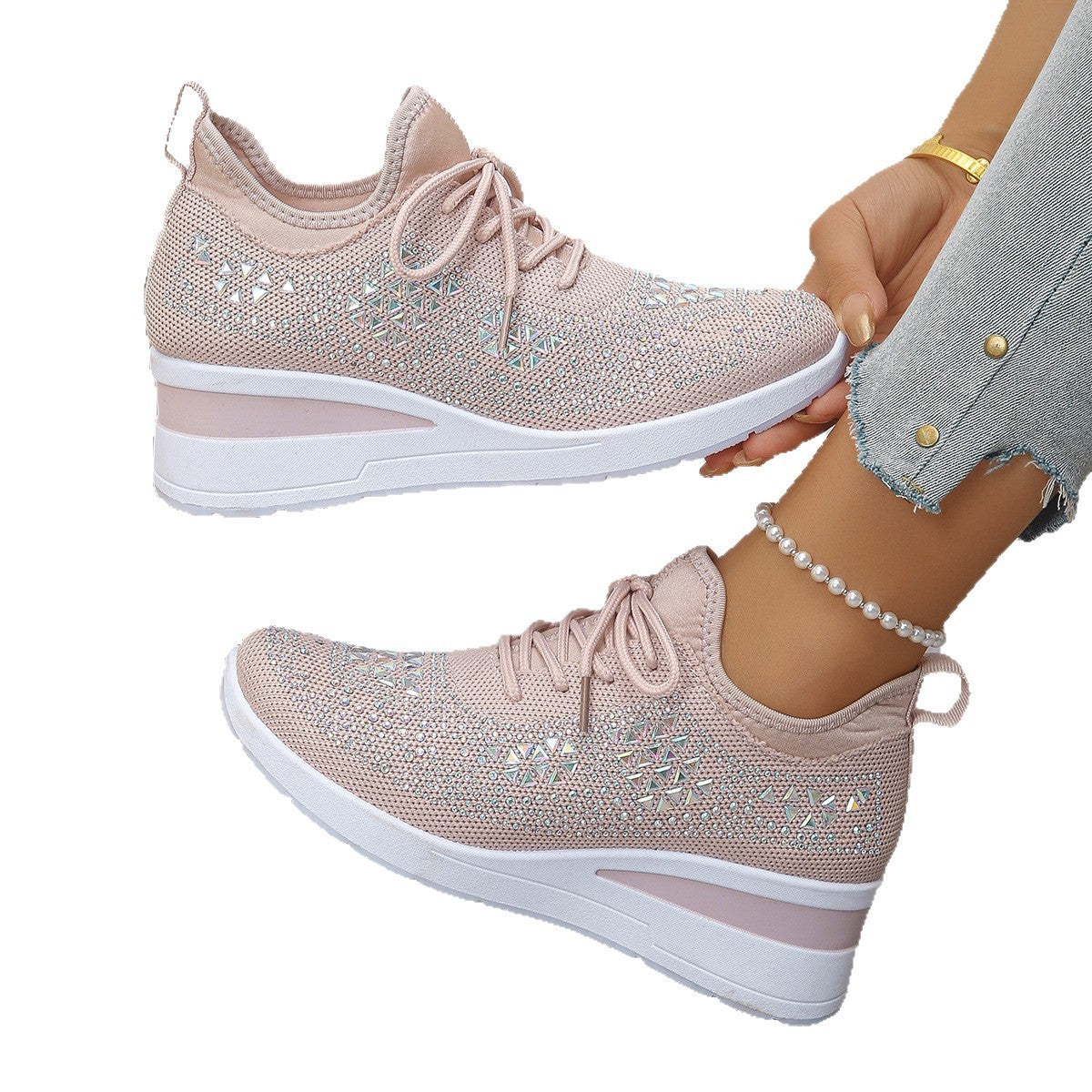 Rhinestone Lace Up Fashion Style Daily Commuter Women's Casual Shoes GlamzKart