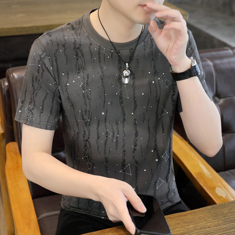 Ice Silk Short Sleeve T-shirt Casual Round Neck Top Dark Gray GlamzKart