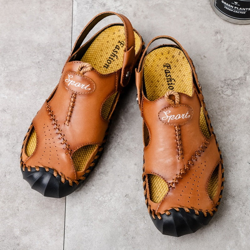 Men's Breathable Casual Hollow Leather Sandals Light brown GlamzKart