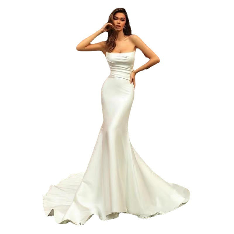Women's Tube Top Satin Fishtail Gown GlamzKart