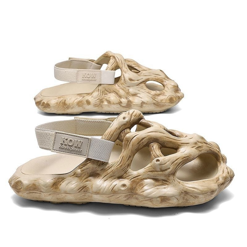 Hole Shoes Men's Sandals Outer Wear Hollow Slippers Light Wood Color GlamzKart