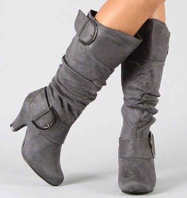 Fashion Brushed Velvet Spring And Autumn Women's Boots Gray GlamzKart