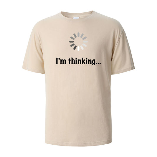 I'm Thinking About Interesting Printed T-shirt Beige GlamzKart