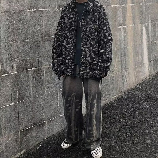 Spring And Autumn Black Jacquard Plaid Denim Jacket GlamzKart