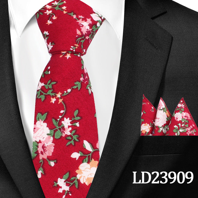 Casual Cotton Floral Print 6cm Casual Tie Pocket Square Suit LD23909 GlamzKart