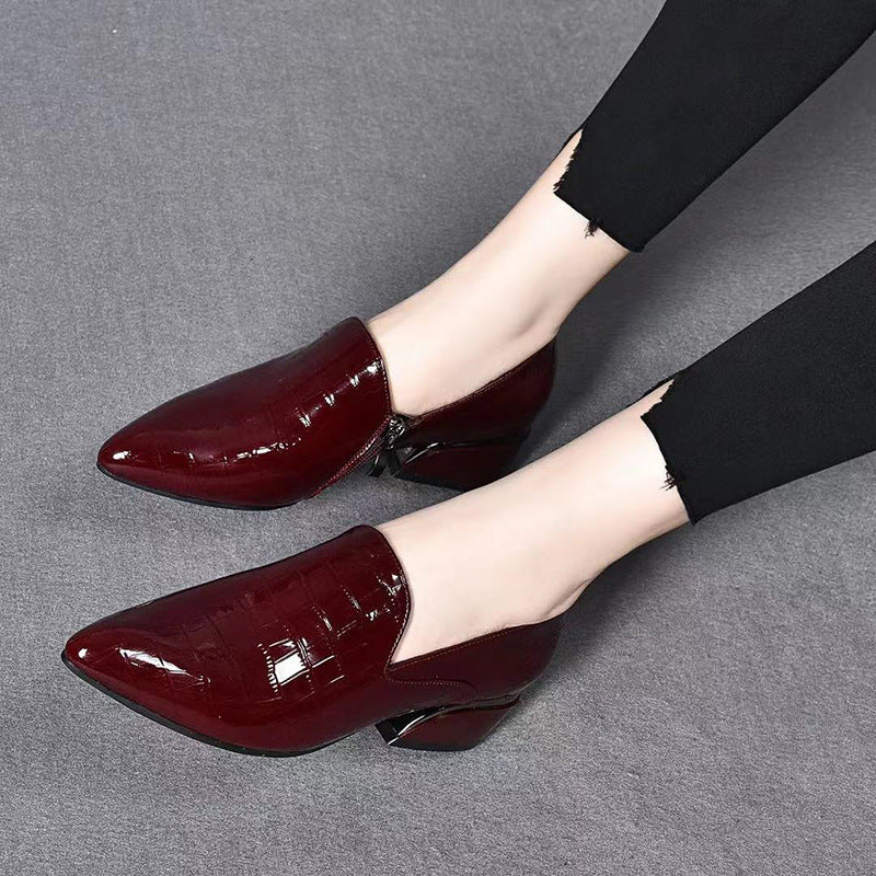 New Genuine Leather Pointed-toe Chunky Heel Shoes Women GlamzKart