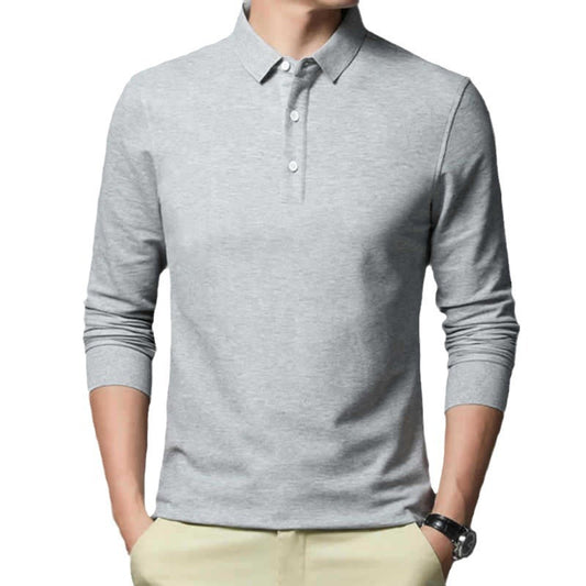 Casual And Comfortable Fashion Classic Solid Color Long Sleeve Lapel Polo Shirt GlamzKart