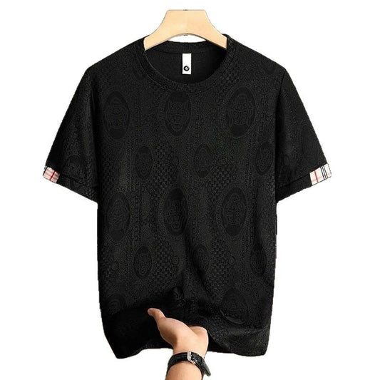New Ice Silk Men's Short Sleeve All-match Fashion Round Neck GlamzKart