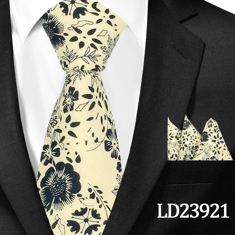 Casual Cotton Floral Print 6cm Casual Tie Pocket Square Suit LD23921 GlamzKart