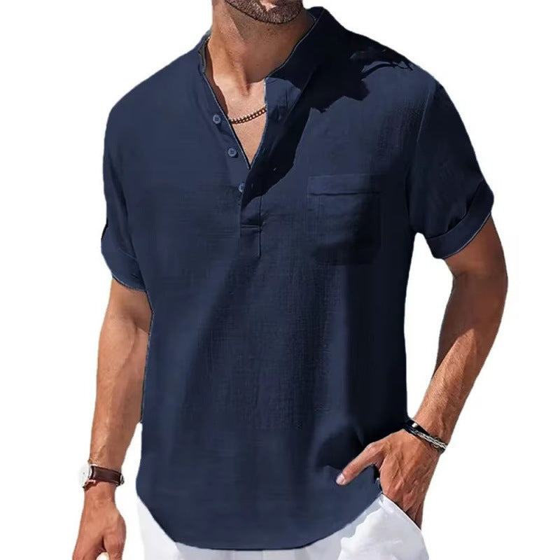 Cotton Linen Linen Men's Short-sleeved T-shirt GlamzKart