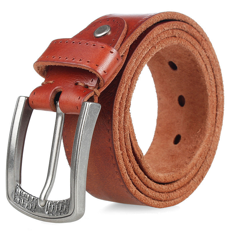 Cowhide Men's Personality Alloy Pin Buckle Trend Belt GlamzKart