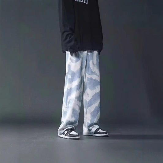 New High Street Tie-dyed Graffiti Wide-leg Pants Men GlamzKart