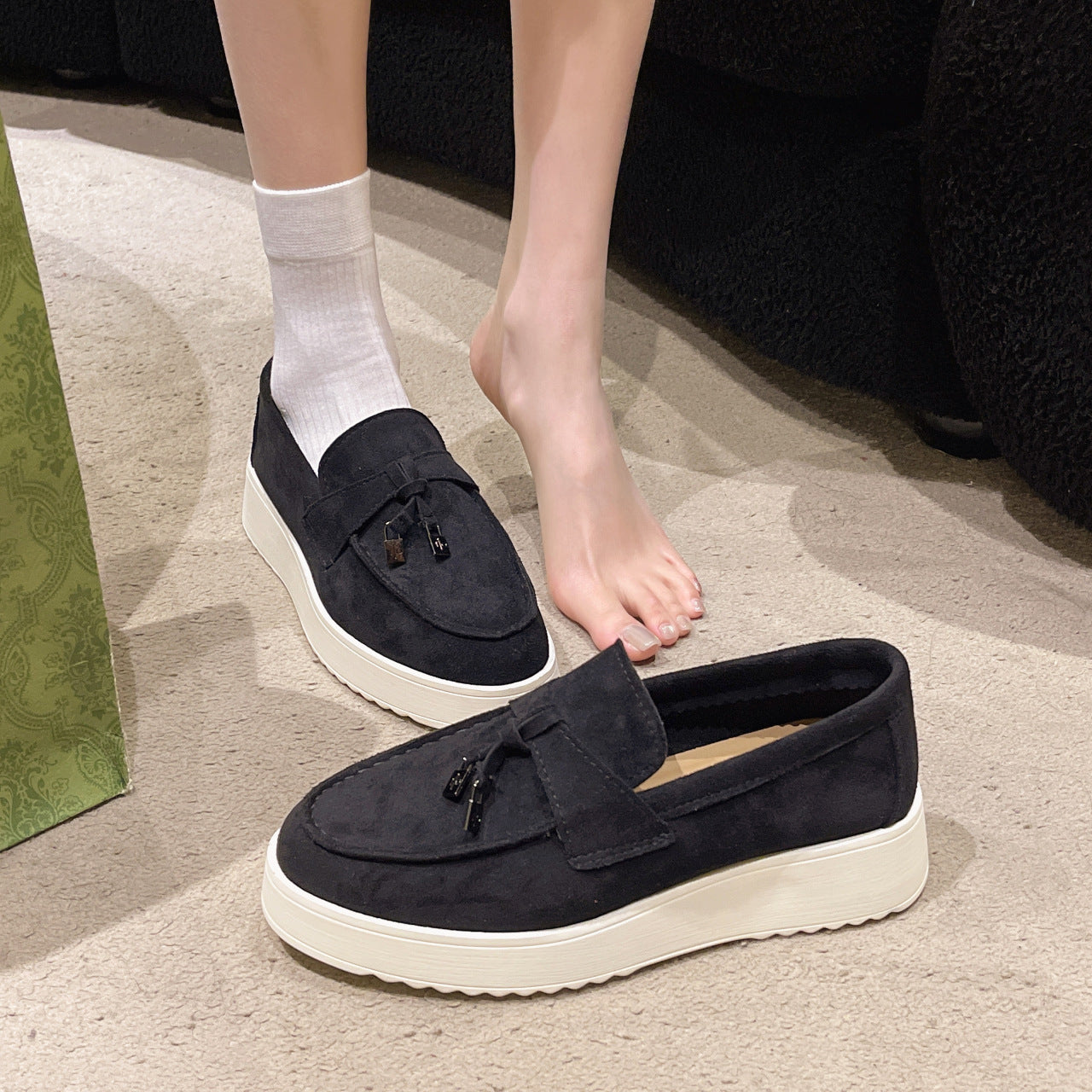 Rubber Platform Peas Oversized Shoes Black GlamzKart