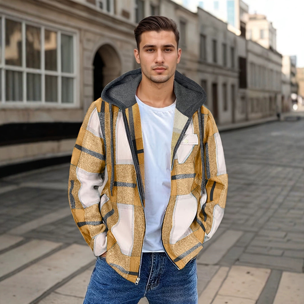 Men's Flannel Jacket Zipper Hooded Jacket GlamzKart