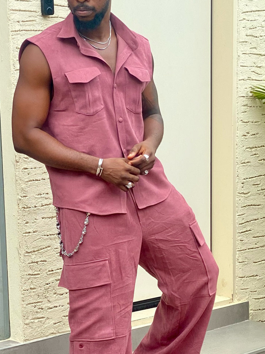 Sleeveless Button - Up Shirt And Cargo Pants Set GlamzKart