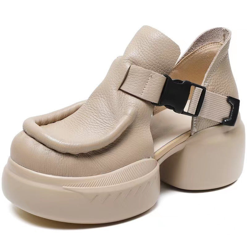 Summer Platform Retro Literary Lady Sandals Beige GlamzKart