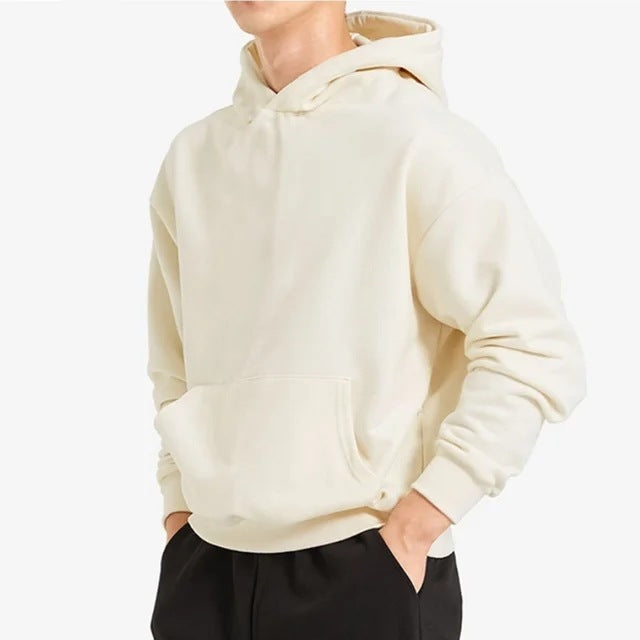 Men's Sweatshirt Loose Sweatshirt Drop-shoulder Sleeve Hoodie Beige GlamzKart