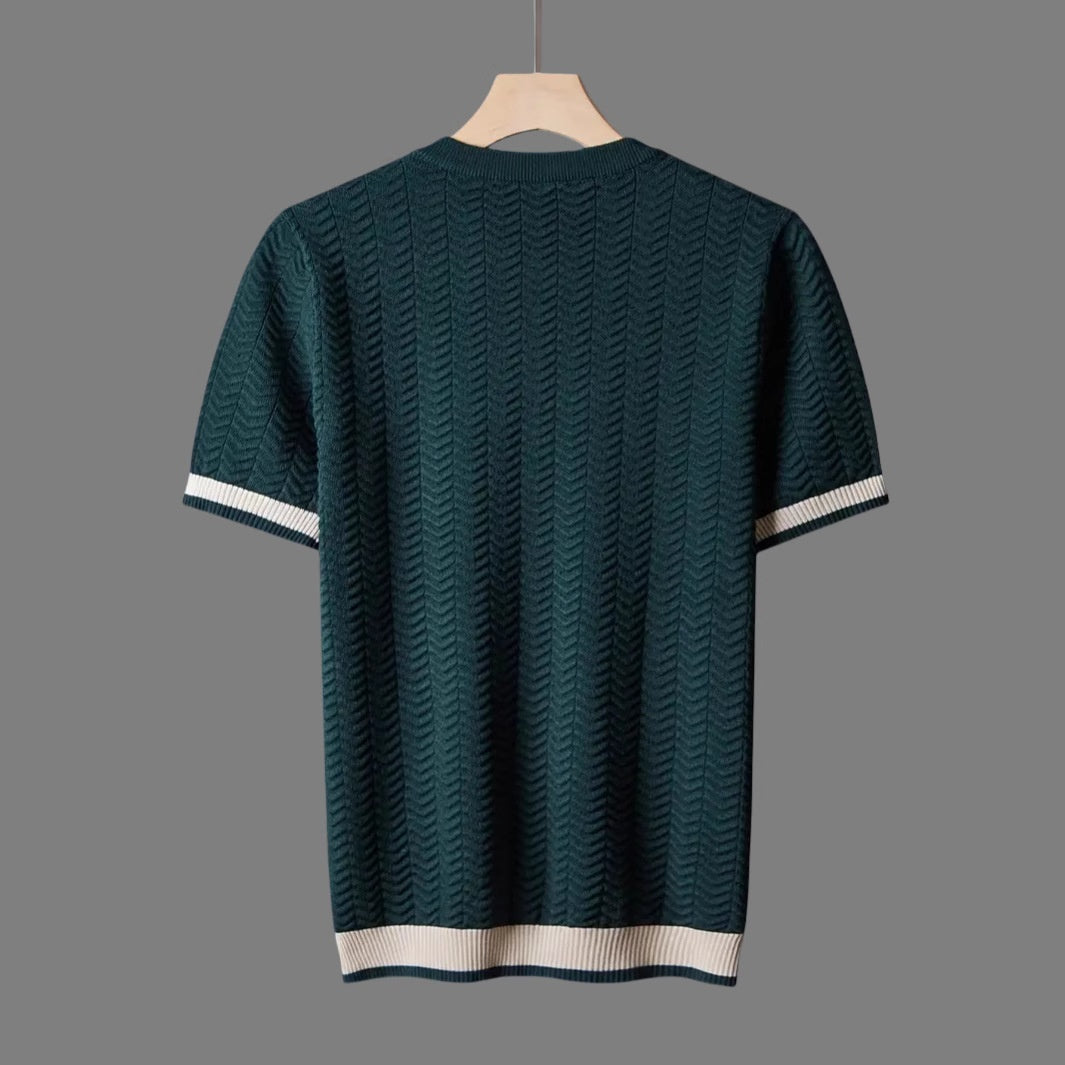 Men's Round Neck Contrast Color Jacquard Texture Slim-fit Short Sleeve GlamzKart