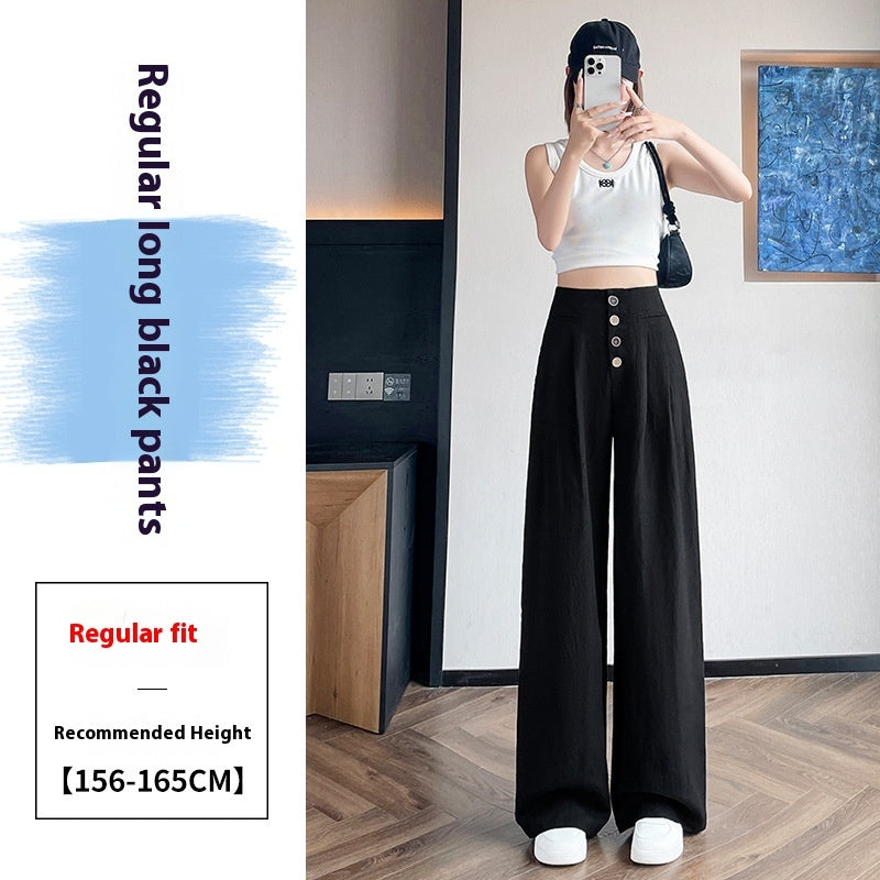 Women's Cotton And Linen Wide-leg Pants Loose Drooping Casual Straight Pants Black GlamzKart