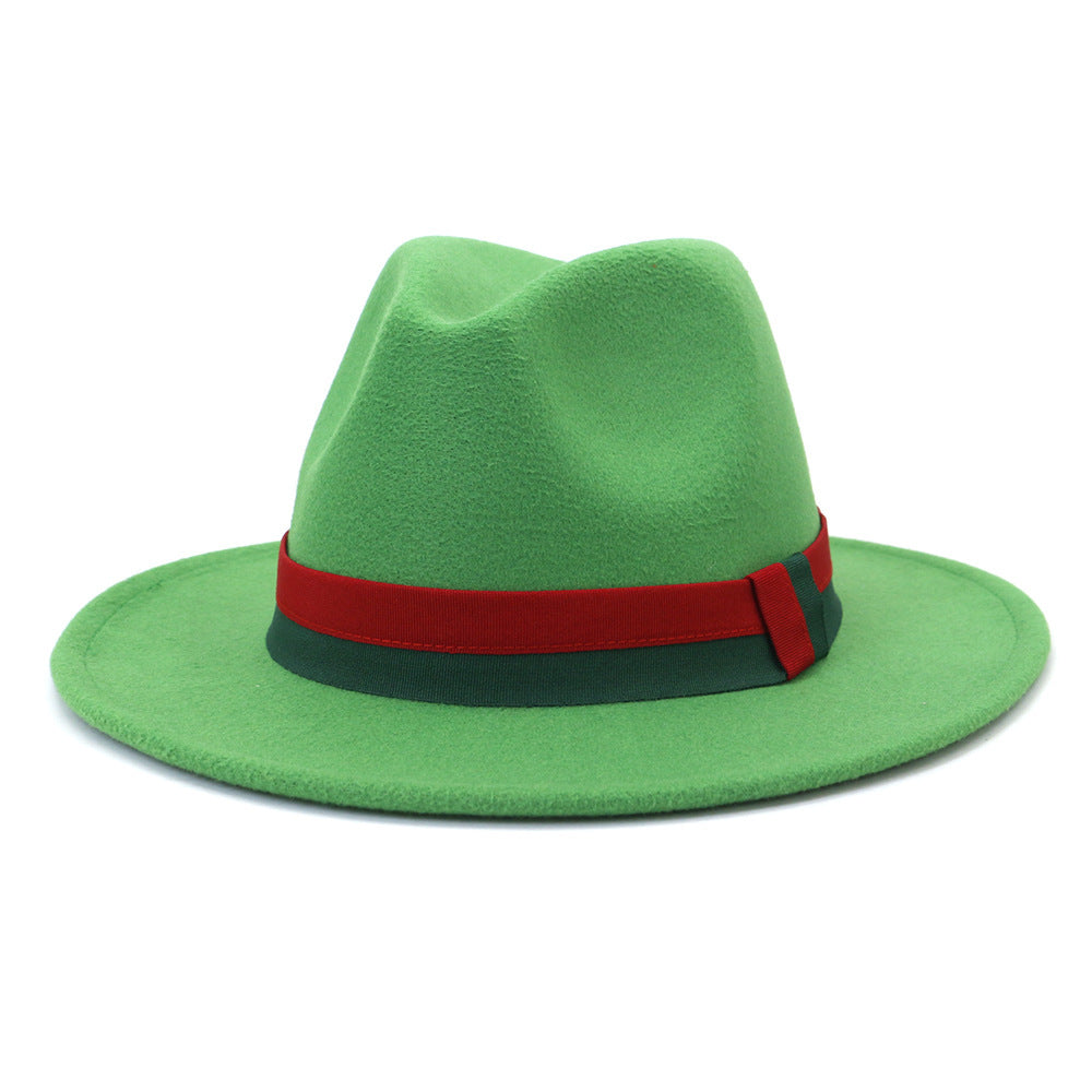 Big Brim British Style Woolen Jazz Top Hat Grass Green 58cm GlamzKart
