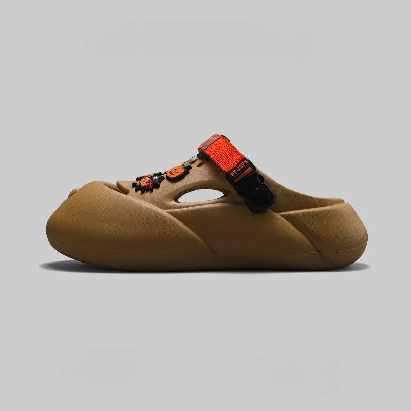 Summer Funny Baotou Beach Hole Shoes Men Khaki GlamzKart