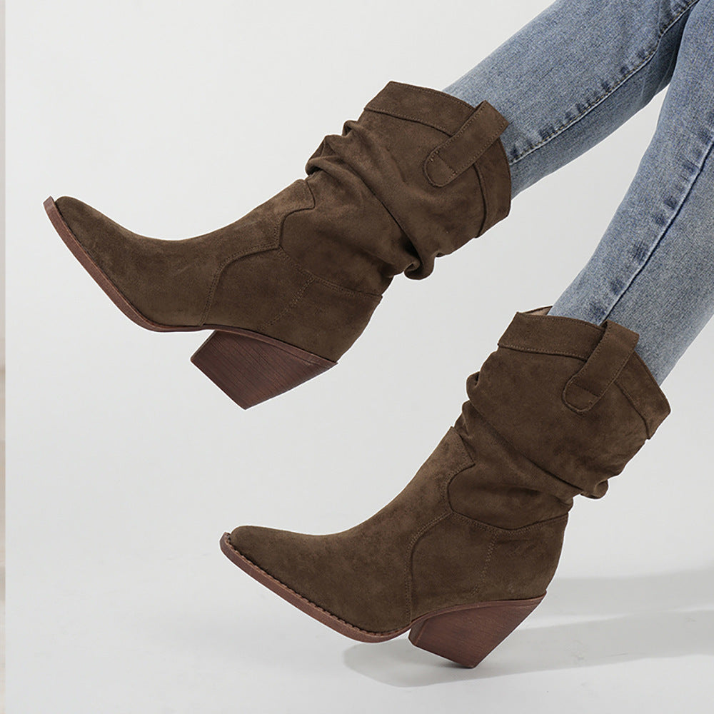 Thick Heel Brown High Heels Women's Ankle Boots Brown GlamzKart