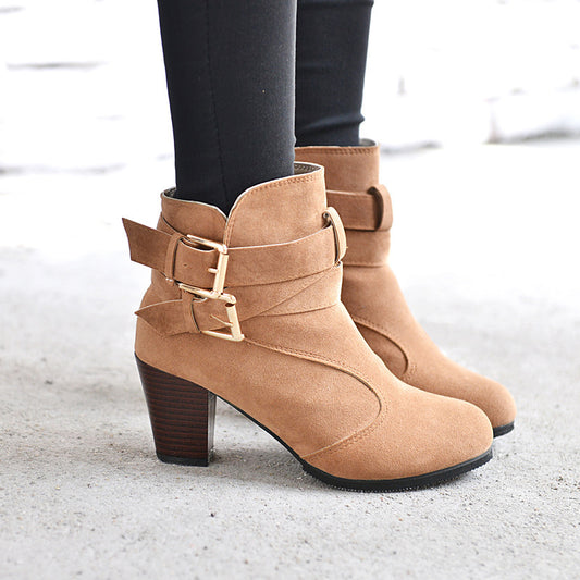 Winter Autumn Leather Casual Women High Heels Pumps Warm Ankle Boots GlamzKart