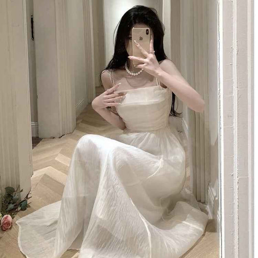 French Gentle Apricot Bandeau Sling Dress