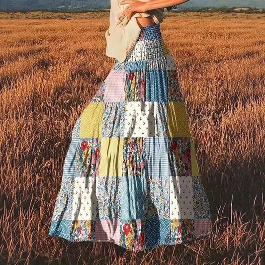 Printed Stitching Women's Popular Floral Skirt Long Skirt GlamzKart