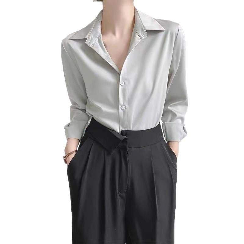 Women's High-grade Green Satin Shirt GlamzKart