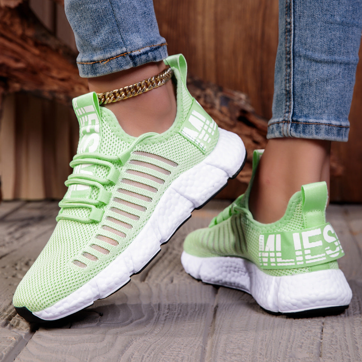 Couple's Breathable Casual Sneaker Hollow Running 555 Green GlamzKart
