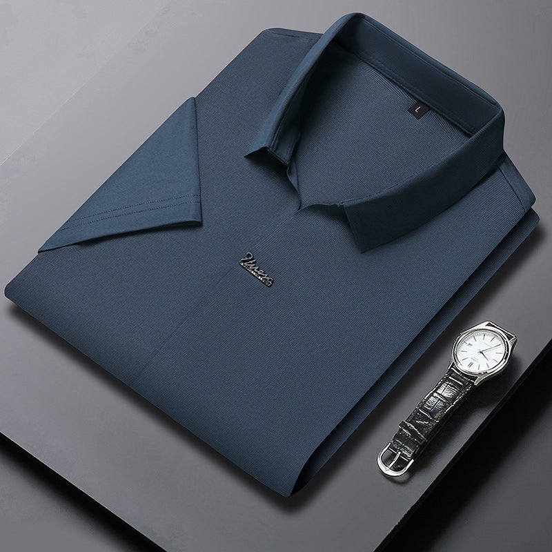 Ice Silk Short Sleeve Men's Fashion Casual Lapel Blue GlamzKart