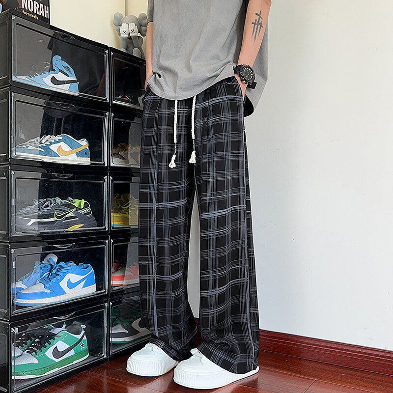 Plaid Ice Silk Men's Summer Thin Cool Casual Trousers GlamzKart
