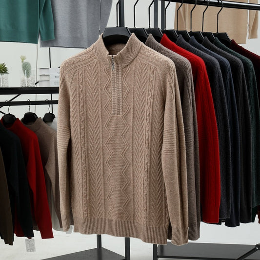 All Wool Men's Sweater Half Turtleneck Zipper Sweater GlamzKart