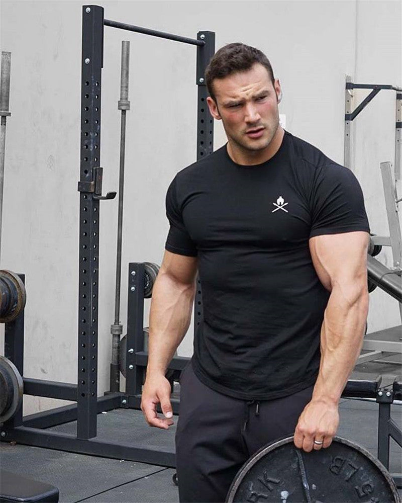 Round Neck Short-sleeve Tights Training Workout Clothes Black GlamzKart