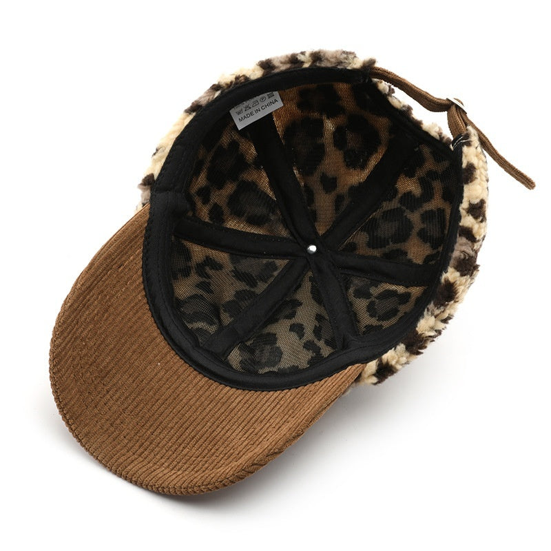 Japanese Women's Autumn And Winter Personalized Retro Color-blocking Leopard Print Baseball Cap GlamzKart