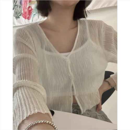 Solid Color Long Sleeve Buckle Sun Protection Cardigan Sweater