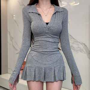 V-neck Fitted Waist Bottoming Shirt Top Women's High Waist Skirt Outfit