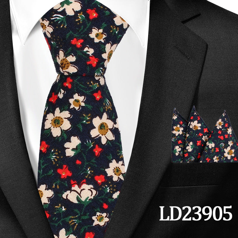 Casual Cotton Floral Print 6cm Casual Tie Pocket Square Suit LD23905 GlamzKart