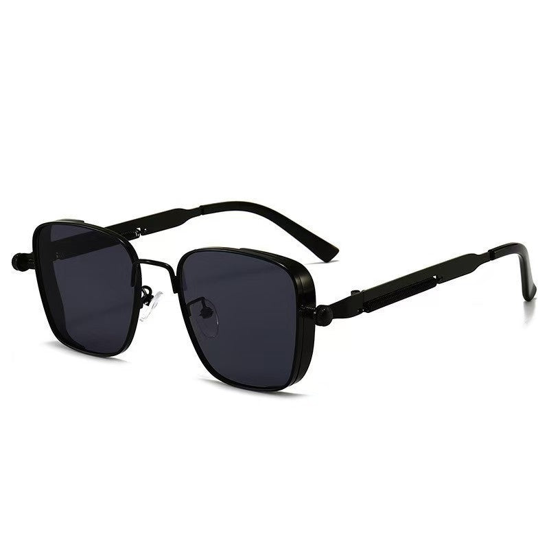 Men's Box Metal Retro UV Sun Glasses Black Frame Gray Piece GlamzKart