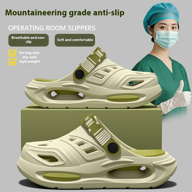 Slippers Men's Summer Outdoor Hole Shoes Deodorant And Non-slip 6626 Hole Shoes Khaki GlamzKart