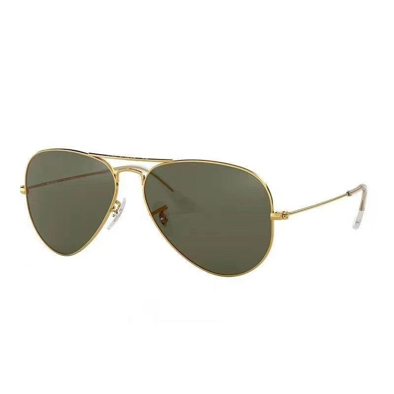 Tempered Glass Sunglasses UV Protection Glasses Gold Frame Dark Green GlamzKart