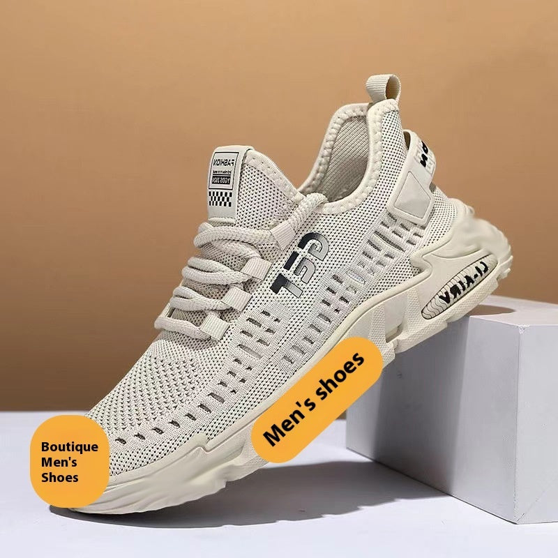 Plus Size Men's Shoes Mesh Casual Sports Beige GlamzKart