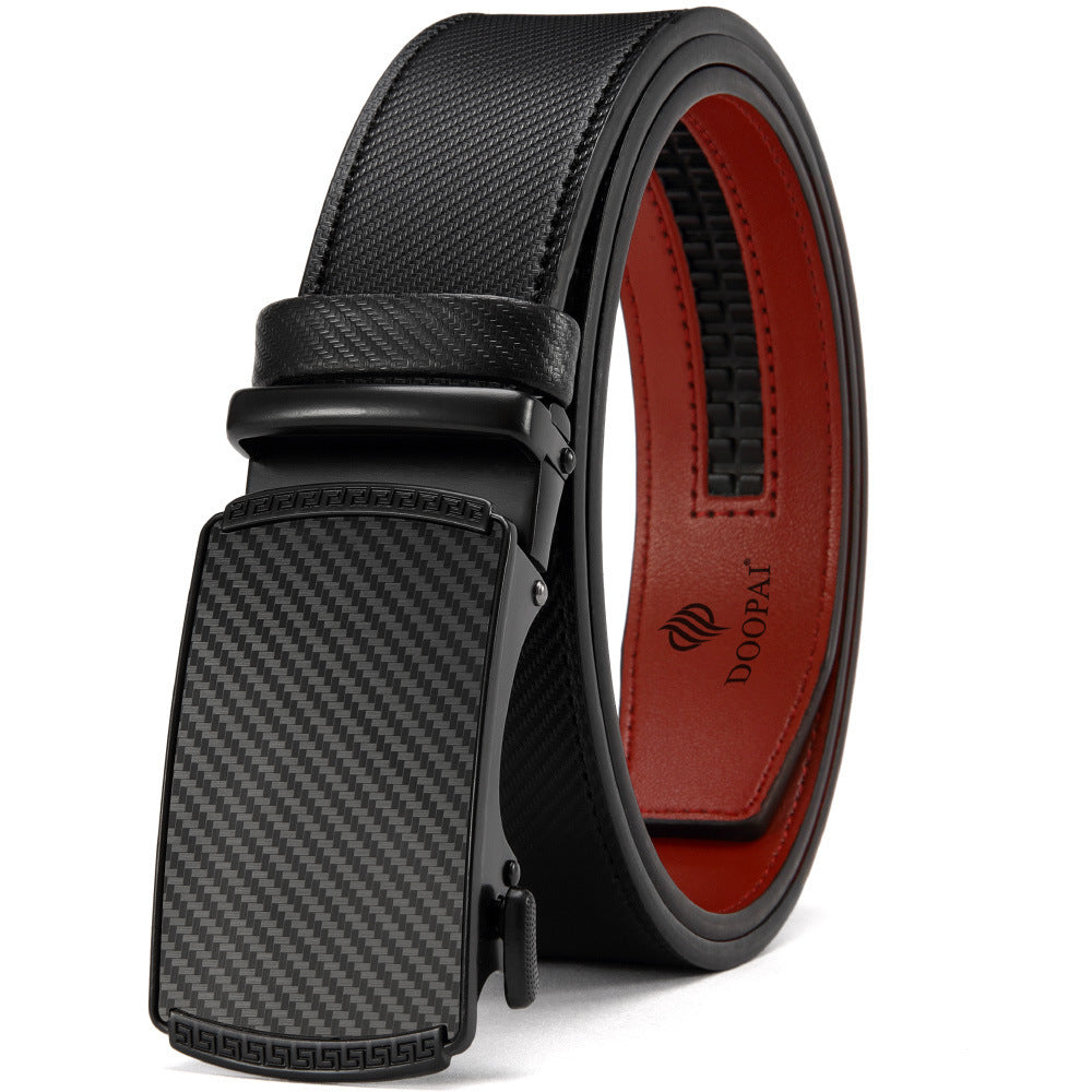 Men's Belt Hot-selling Film Alloy Automatic Buckle Leather 219 Automatic Plain Black GlamzKart