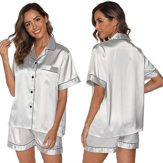 Ice Silk Women's Short Sleeve Satin Plus Size Pajamas GlamzKart
