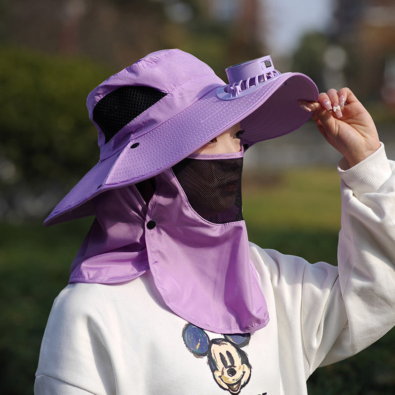 Hat With Fan Men's Fishing Outdoor Sunshade Purple L 58to60cm GlamzKart