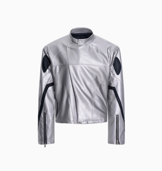 Oblique Placket Motorcycle Jacket GlamzKart