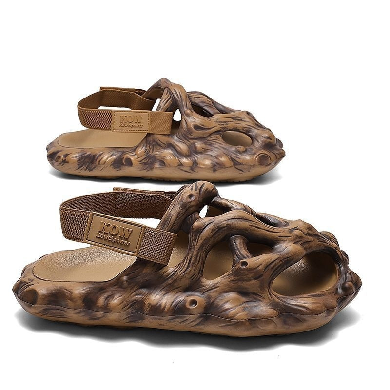 Hole Shoes Men's Sandals Outer Wear Hollow Slippers Pear Wood Colors GlamzKart