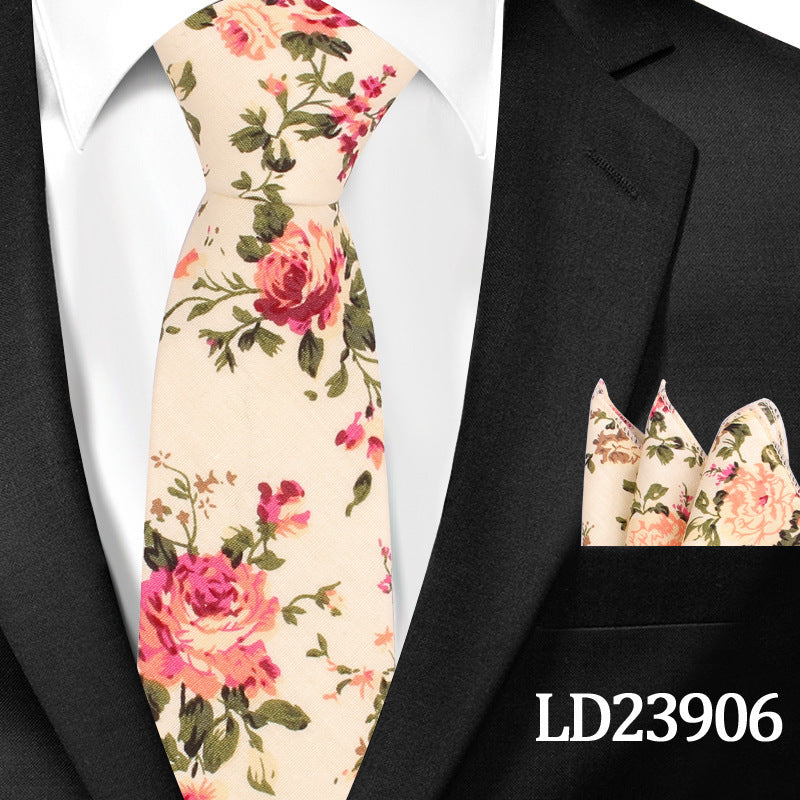 Casual Cotton Floral Print 6cm Casual Tie Pocket Square Suit LD23906 GlamzKart